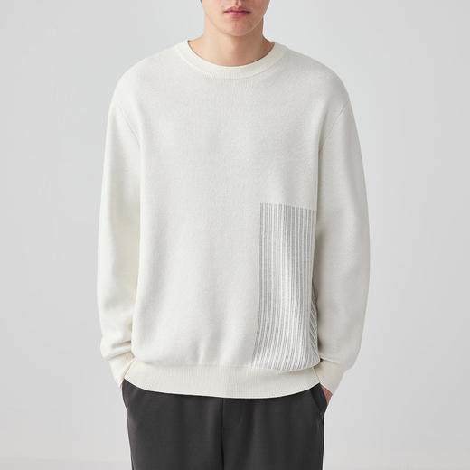 墨麦客男装条纹撞色针织衫男2024春新款圆领自发热男士毛衣20475 商品图1