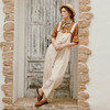 谜底背带裤女士2024年夏季新品复古文艺风宽松直筒长裤242MK0618 商品缩略图1
