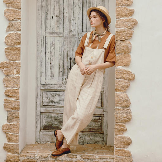 谜底背带裤女士2024年夏季新品复古文艺风宽松直筒长裤242MK0618 商品图1