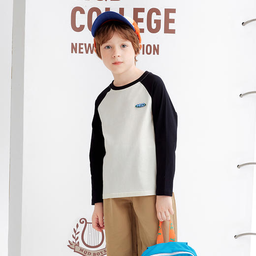 【秒2】【MQD】童装儿童春秋新款圆领休闲T恤宝宝撞色秋季长袖上衣9633W0312 商品图2