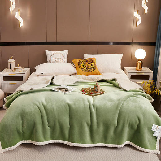 欧伊语ins风棋盘格纯色牛奶绒毛毯双层加厚羊羔绒毯 商品图12