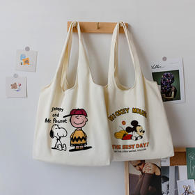 【时尚必备，萌萌哒又时髦！】史努比Snoopy印花帆布包女，大容量单肩帆布袋纯棉日系学生背心包-lm！-ry