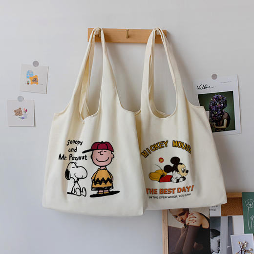 【时尚必备，萌萌哒又时髦！】史努比Snoopy印花帆布包女，大容量单肩帆布袋纯棉日系学生背心包-lm！-ry 商品图0
