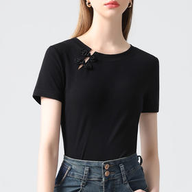 简约百搭，复古盘扣圆领T恤XY-T4X0687-LWS