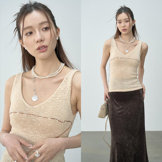 UMILAB【恋夏】高弹肌理感纱线深v领清爽优雅修身背心BM778H 商品图1