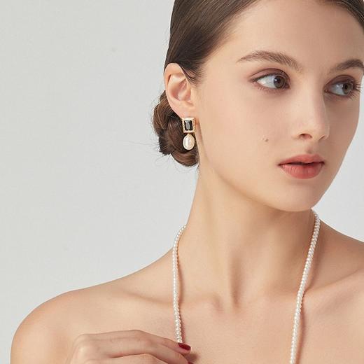 Pearl moments 925银天然淡水珍珠 黑玛瑙油画珍珠耳环【该商品不支持用券】 商品图5