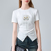 新中式短袖t恤，轻国风刺绣圆领开叉收腰上衣XY-T4X0683-CYS 商品缩略图1