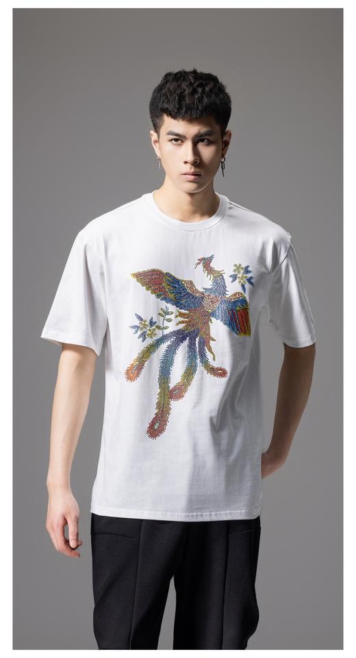 PINLI品立新中式2024夏季新款烫钻凤凰短袖T恤男士国潮休闲体恤BG242111038 商品图2