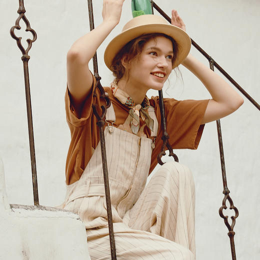 谜底宽松大廓形T恤短袖女2024年夏季新品复古绣花中长款242MT0638 商品图1