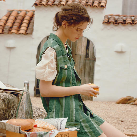 谜底马甲外套女2024年夏款复古条纹宽松百搭中长款马夹242MW0664 商品图1