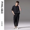 PINLI品立夏季新款竖条纹短袖T恤潮牌宽松流苏时尚休闲体恤衫B242111068 商品缩略图1