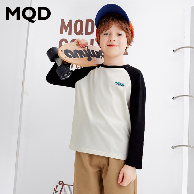 【秒2】【MQD】童装儿童春秋新款圆领休闲T恤宝宝撞色秋季长袖上衣9633W0312