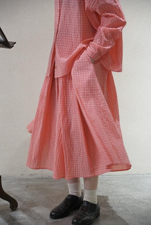 apuntob 粉红格纹弹性腰百褶裙半身裙 商品图4