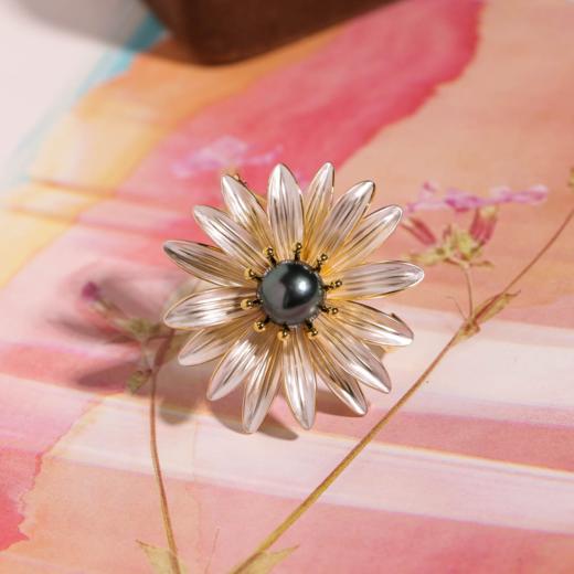 【甄珠贝·花卉系列】雏菊飘带和日本成品进口大溪地黑珠雏菊胸花礼盒套装 商品图1