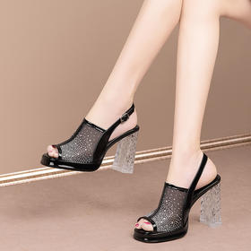 【预售5天】个性鱼嘴百搭，防水台高跟水晶跟凉鞋JQR&7828