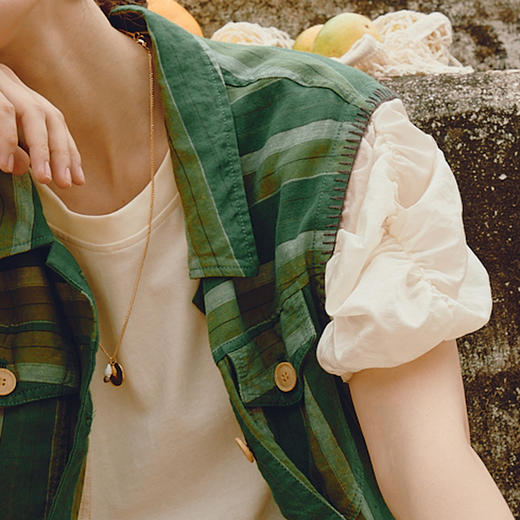 谜底马甲外套女2024年夏款复古条纹宽松百搭中长款马夹242MW0664 商品图3