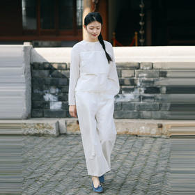 绽放170-171朵/高端汉麻棉自然肌理2024设计层级感T恤休闲裤套装