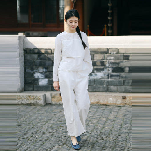 绽放170-171朵/高端汉麻棉自然肌理2024设计层级感T恤休闲裤套装 商品图0