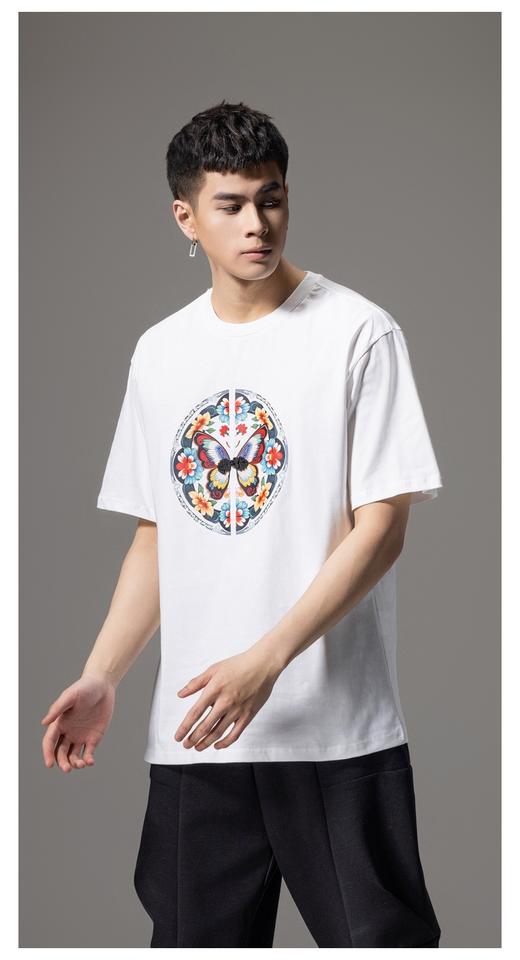 PINLI品立新中式2024夏季新款蝴蝶印花短袖T恤国潮盘扣男士体恤衫BG242111033 商品图8