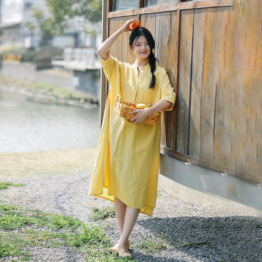 绽放206朵/高精水果酵素汉麻棉金属光泽七分袖宽松休闲显瘦连衣裙 商品图2