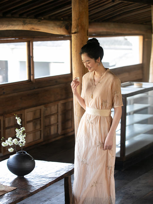 牧衣游原创 机绣丝棉连衣裙女夏新款轻薄文艺气质长裙 森林来信 商品图0