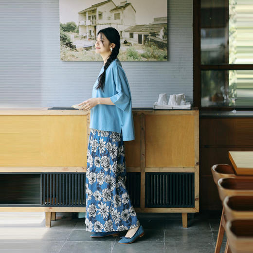 绽放253朵/高支亚麻手绘楝花复古文艺宽松休闲阔腿 商品图2