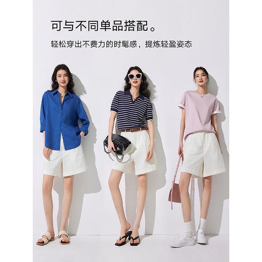 353624001棉仓亚麻百慕大短裤女 高腰挺括五分裤24夏季直筒休闲裤a字显瘦 商品图3