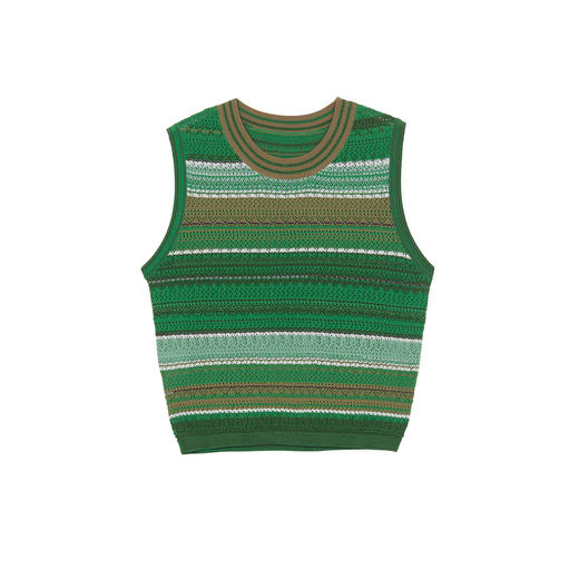 谜底套头针织衫无袖女2024夏款复古文艺风圆领条纹背心242MZ0854 商品图4