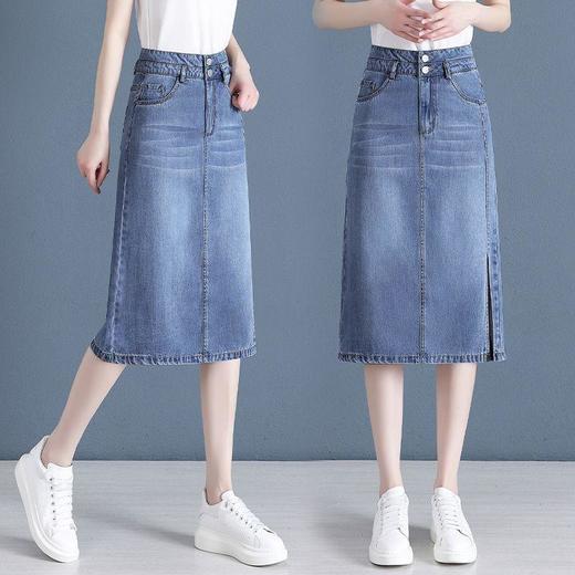 TZF-天丝牛仔半身裙女2024年新款夏季高腰中长款开叉薄款一步包臀裙子 商品图4