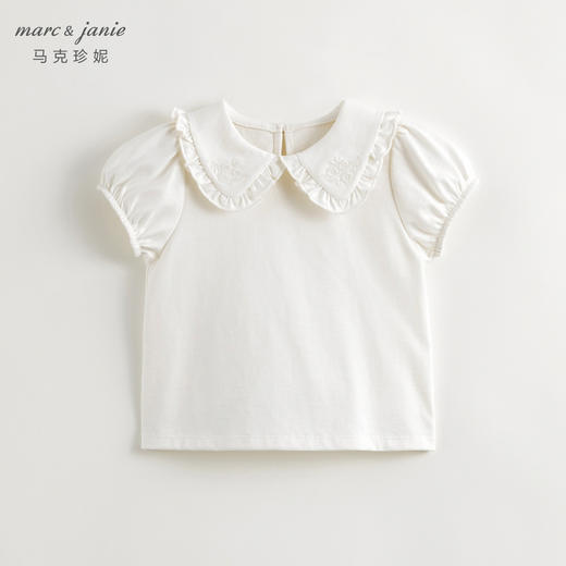 马克珍妮女童绣花娃娃领泡泡袖短袖T恤儿童上衣夏装新款240706 商品图1