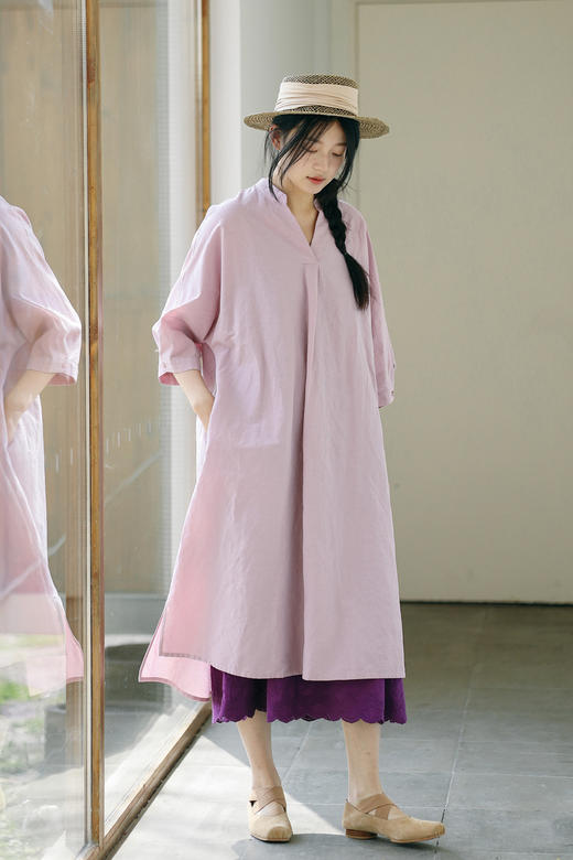 绽放206朵/高精水果酵素汉麻棉金属光泽七分袖宽松休闲显瘦连衣裙 商品图5