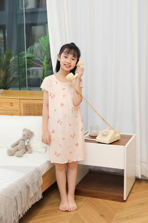 【单件6折/2件5折】【秀黛】女童水果印花短袖裙女童夏季睡裙家居服L2440007T【门店同款】 商品图1