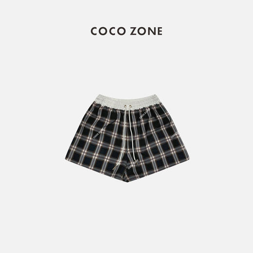 COCO ZONE2024夏季格纹松紧腰抽绳短裤显瘦休闲裤子CC2B0506 商品图0