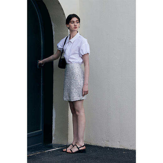 HeyDress亮片半身裙女夏季高腰显瘦包臀裙银色a字裙高级感短半裙 商品图2