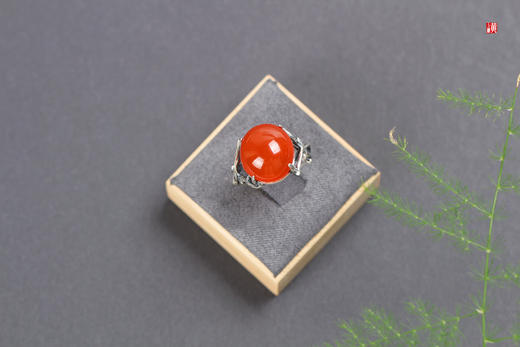 南红保山冰红戒指【海棠】，925银镶 商品图1