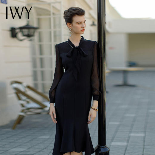 IWY/设计感轻奢黑色礼服裙女春夏高级感气质显瘦鱼尾连衣裙Q1055 商品图3