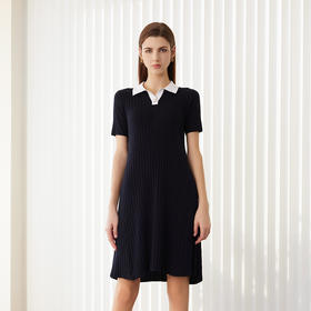 【棉质抽条修身连衣裙】24年春夏新品女士中长款条纹休闲连衣裙