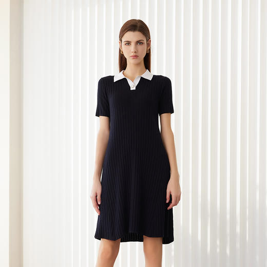 【棉质抽条修身连衣裙】24年春夏新品女士中长款条纹休闲连衣裙 商品图0