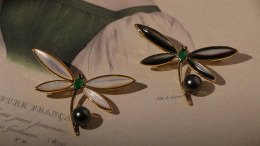 甄珠贝 天然贝壳蜻蜓胸针 大溪地黑珍珠 8-9mm 商品图0