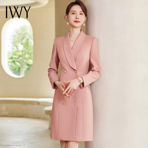 IWY/粉色长袖西装连衣裙高端优雅主持人播音艺考商务女神范职业裙23C395 商品图2