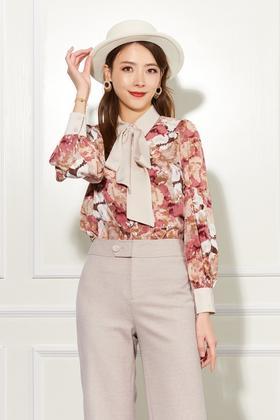Le Malene 净色飘带花朵衬衣 10913