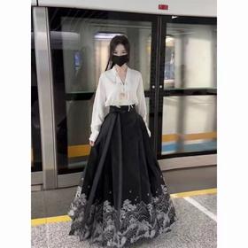 【新中式国风爆款马面裙】24新款马面裙全套新中式国风马面裙改良汉服休闲纯色衬衫套装女装-FSXPDC0401