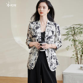 米思阳2025夏季新款水墨国风天丝西装设计感原创印花宽松上衣1005