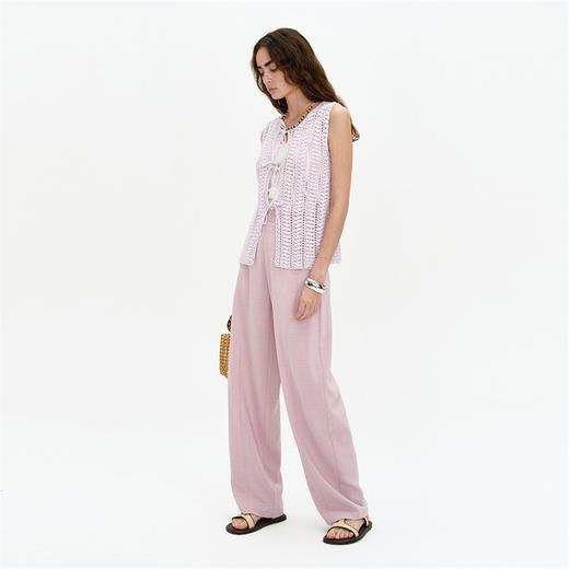 SELFWHO紫色休闲裤女夏季2024新款高腰显瘦宽松垂感百搭直筒裤子 商品图4