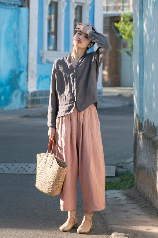 绽放223+216朵/文艺减龄休闲百搭萝卜裤亚麻裤子女棉麻宽松阔腿九分裤 商品图5