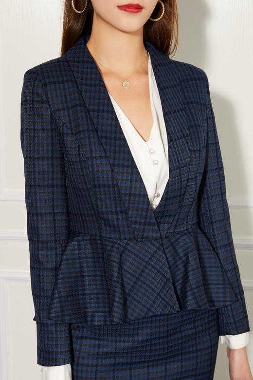 Le Malene 荷叶摆格纹外套包裙套装 11066 商品图3