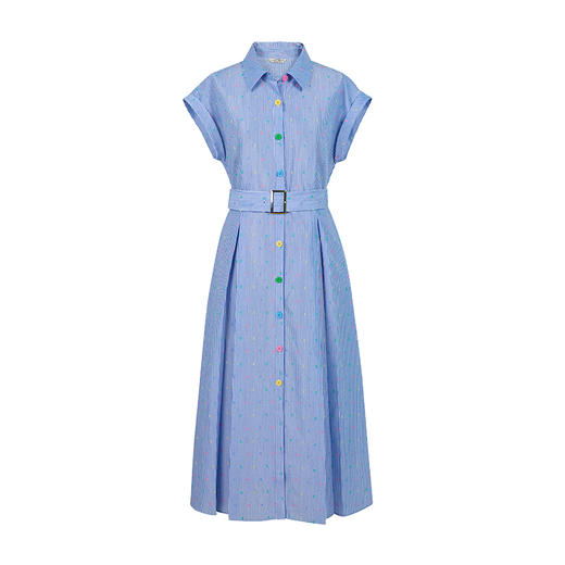 HeyDress彩虹扣条纹衬衫裙女夏季翻领收腰设计温柔气质波点连衣裙 商品图4