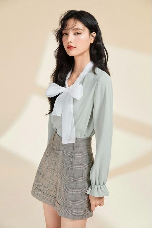 秋水伊人 撞色蝴蝶结绑带衬衣 11078 商品图4