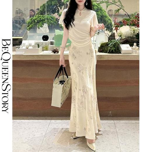 余潇潇【清风拂竹】新中式复古印花优雅气质时髦微鱼尾长款半身裙 商品图0