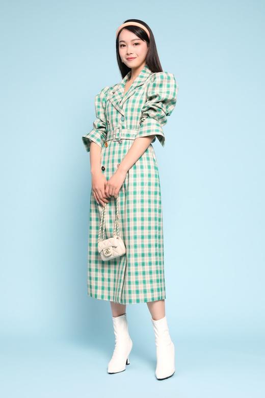 Le Malene 彩色纽扣装饰格纹长风衣 11155 商品图0